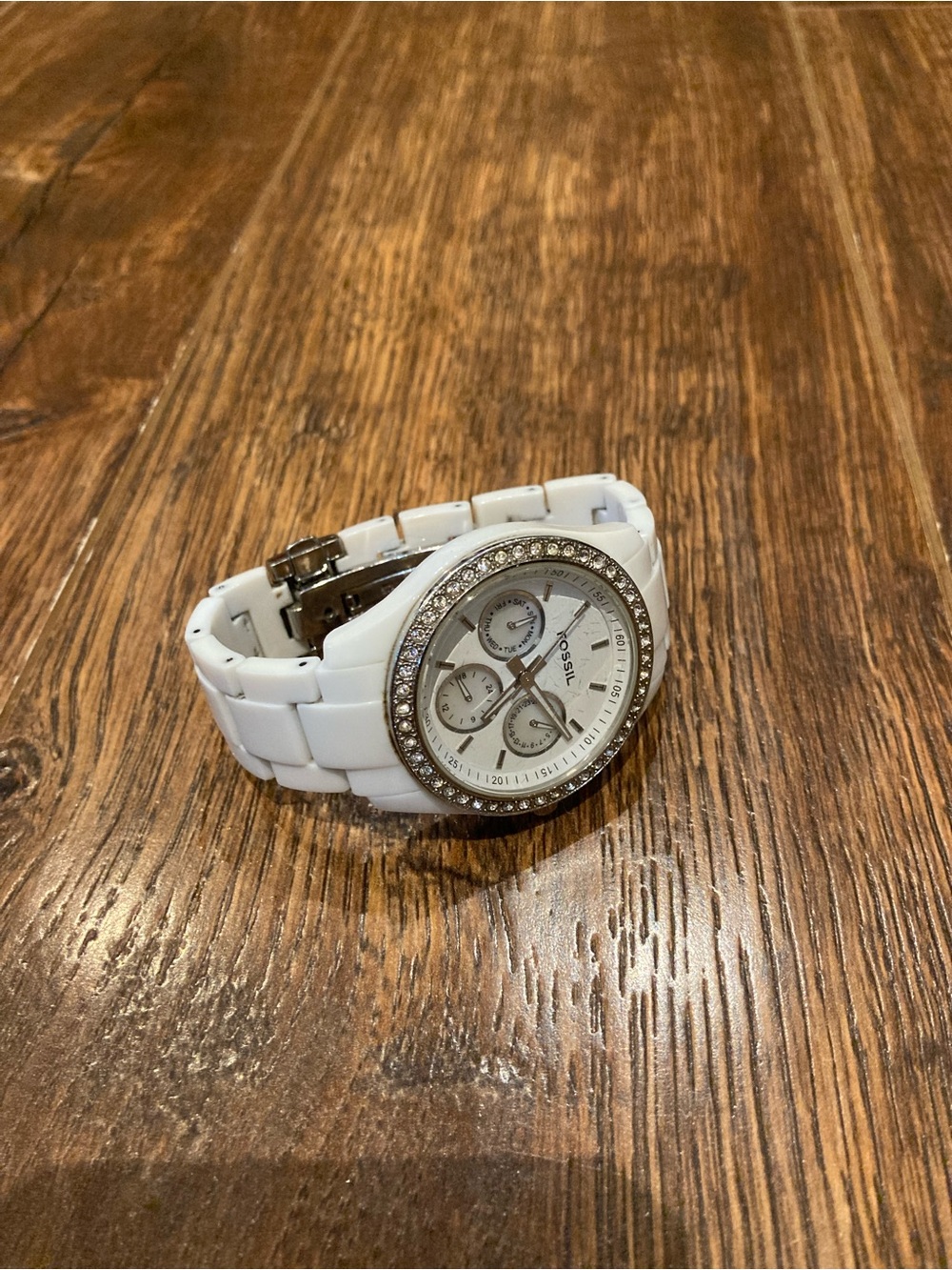 Fossil White Ceramic Watch with Crystal Bezel